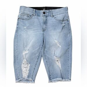 New York & Company Blue Distressed Curvy Shorts Size 12